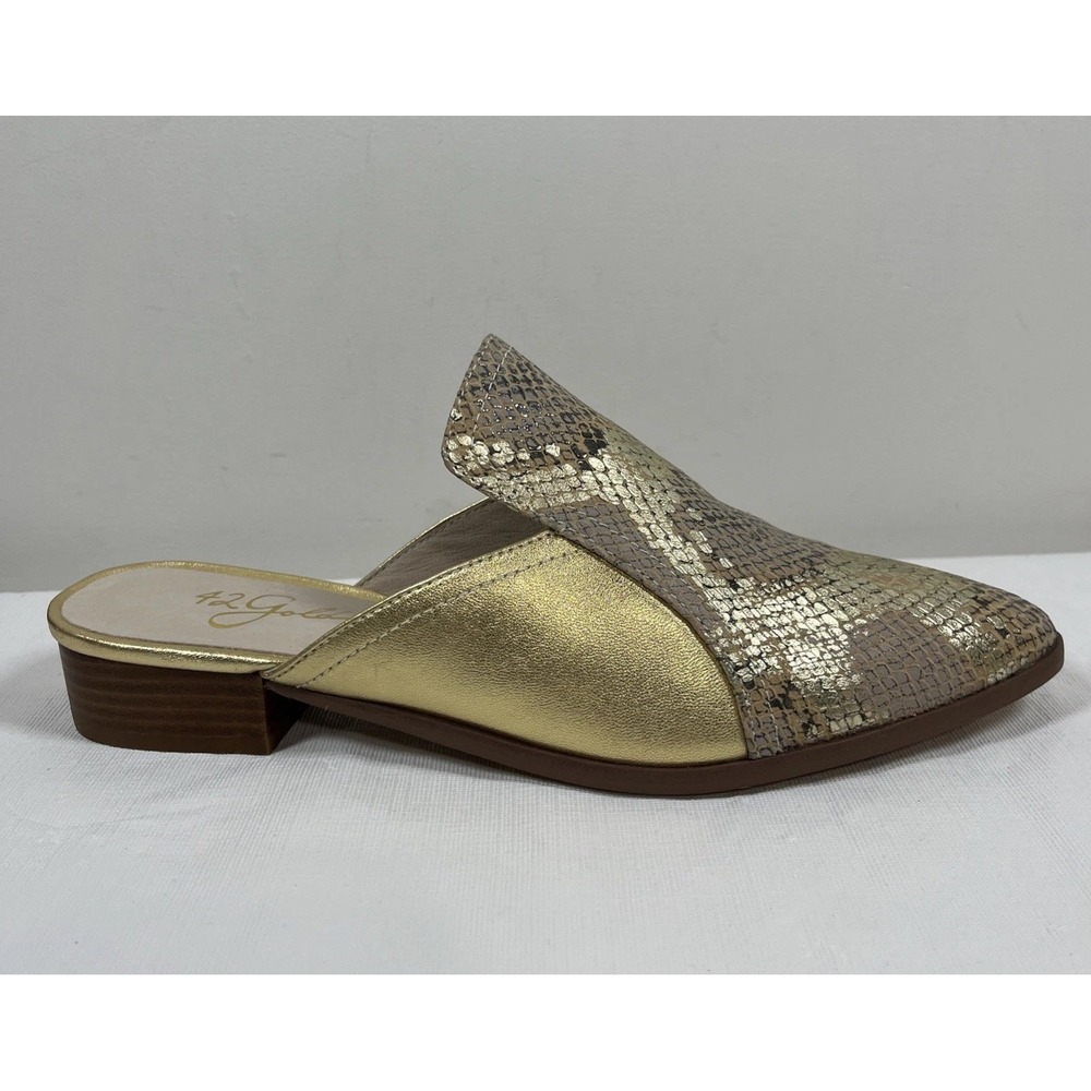 42 Good Womens 7.5Mโ Rue Loafers Mule Beige/Gold Leather Modern Versatile Preppy